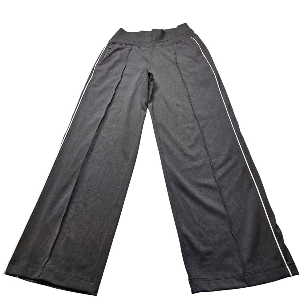 Athleta Wide Leg Track Pants Womens Small Black White Stripe Pintuck Activewear